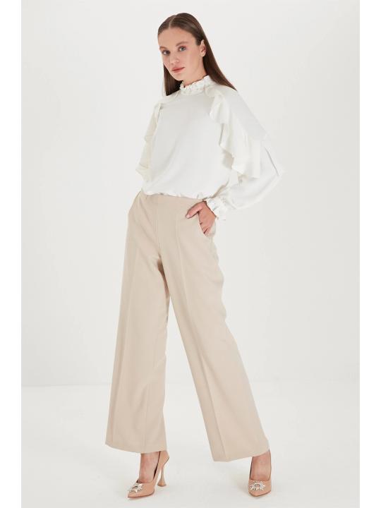  Pantalon écru large élastique à la taille P-0102