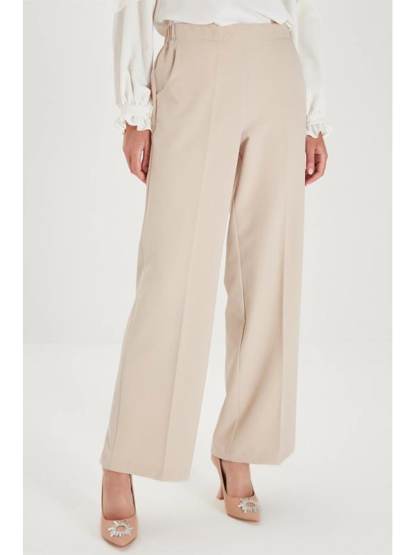  Pantalon écru large élastique à la taille P-0102