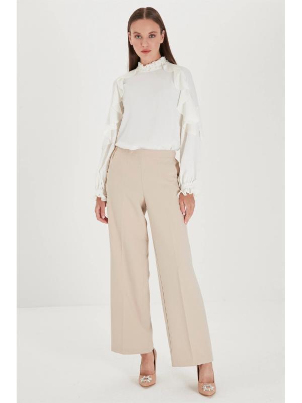  Pantalon écru large élastique à la taille P-0102