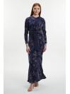 Robe Jacquard Ceinturée Bleu Marine E-0454