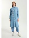 Tunique longue en denim à paillettes T-1572 avec bouton caché