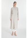 Tunique longue beige détaillée à fermeture éclair à col juge T-1579
