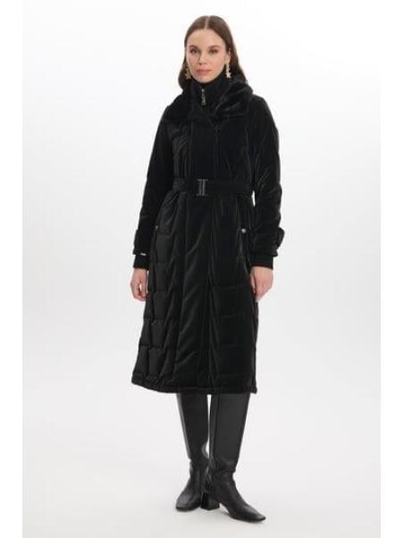 Manteau matelassé fumé avec col en fourrure et détail de ceinture 12764
