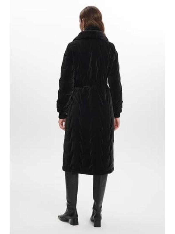 Manteau matelassé fumé avec col en fourrure et détail de ceinture 12764