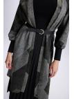 Cardigan de tuile détaillée à ceinture à motifs HR-0007 PEAR