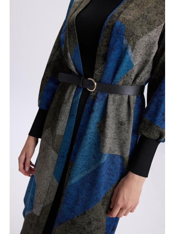 Cardigan de tuile détaillée à ceinture à motifs HR-0007 PEAR