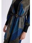 Cardigan de tuile détaillée à ceinture à motifs HR-0007 PEAR