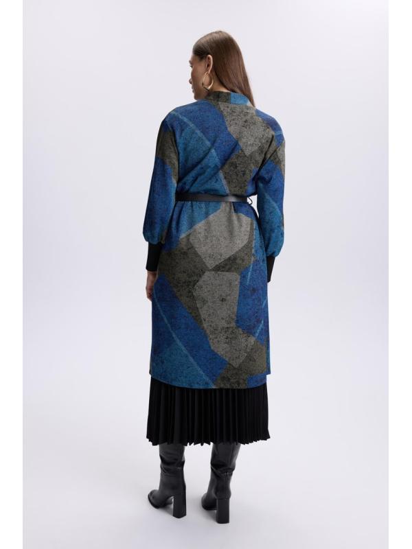 Cardigan de tuile détaillée à ceinture à motifs HR-0007 PEAR