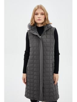 Gilet à capuche fumé à motifs matelassés