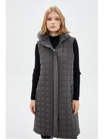 Gilet à capuche fumé à motifs matelassés