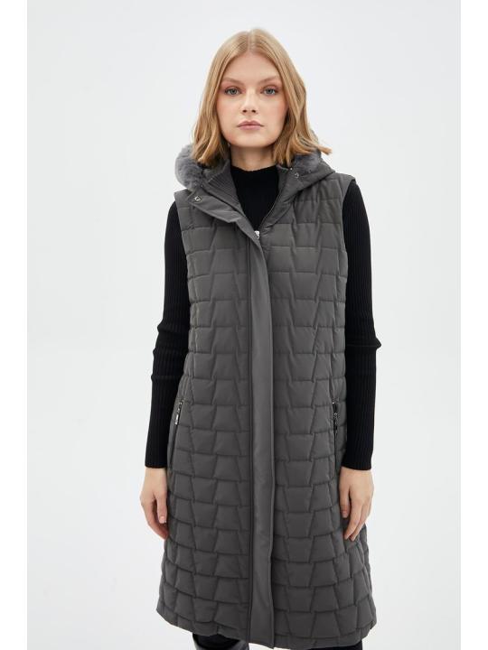 Gilet à capuche fumé à motifs matelassés
