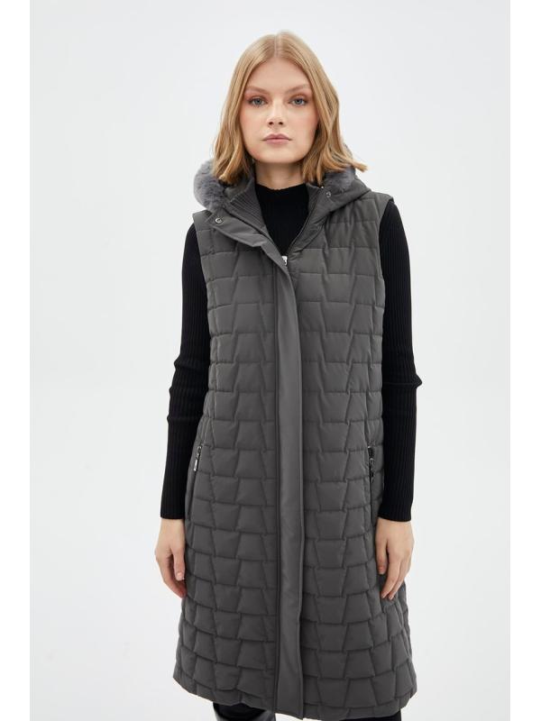 Gilet à capuche fumé à motifs matelassés