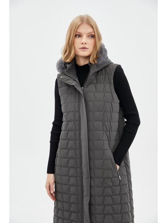 Gilet à capuche fumé à motifs matelassés