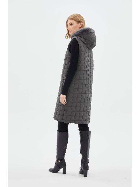 Gilet à capuche fumé à motifs matelassés