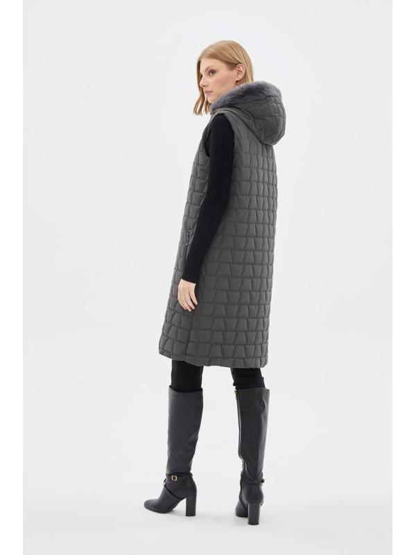 Gilet à capuche fumé à motifs matelassés