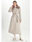 Manteau Cachette Beige à Col Double Boutonnage Détail Fourrure 13114 