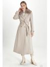 Manteau Cachette Beige à Col Double Boutonnage Détail Fourrure 13114 