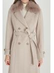 Manteau Cachette Beige à Col Double Boutonnage Détail Fourrure 13114 