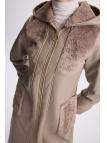 Manteau Cachette Beige à Col Double Boutonnage Détail Fourrure 13114 