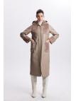 Manteau Cachette Beige à Col Double Boutonnage Détail Fourrure 13114 