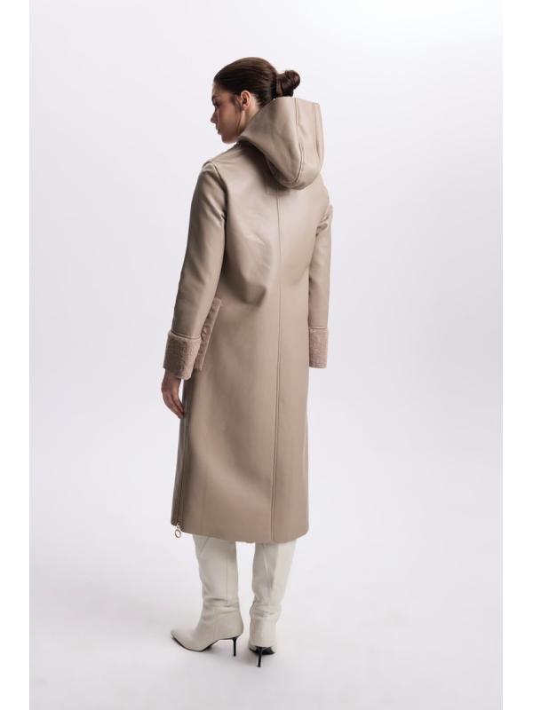 Manteau Cachette Beige à Col Double Boutonnage Détail Fourrure 13114 