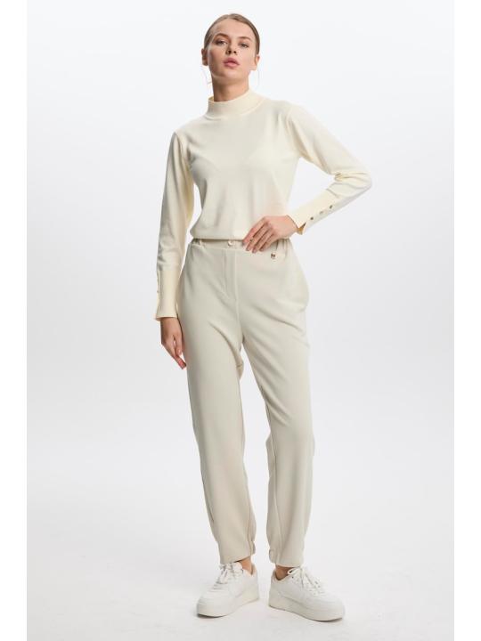 Pantalon en pierre élastique à taille côtelée P-0208 Pantalon en pierre élastique à taille côtelée P-0208