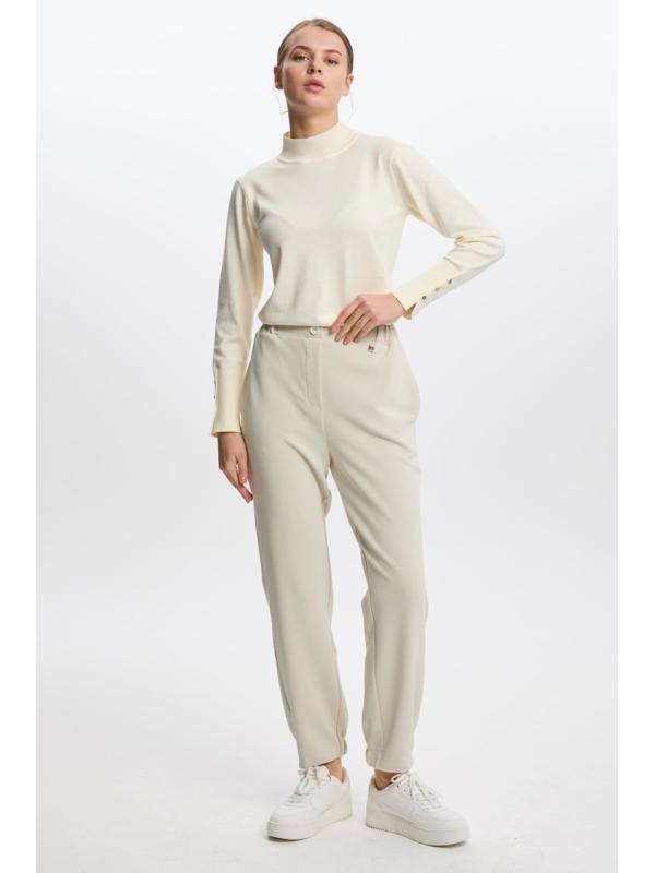 Pantalon en pierre élastique à taille côtelée P-0208