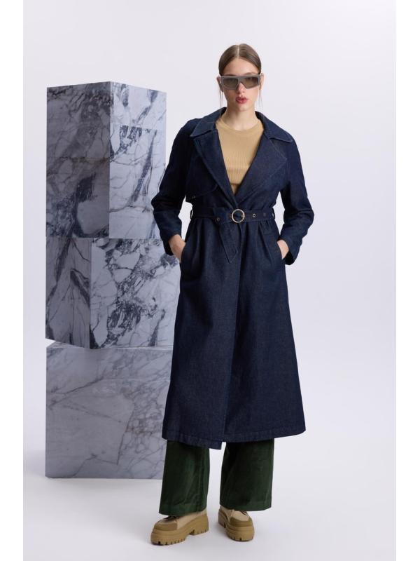Trench-coat en denim à détails ceinture 13704
