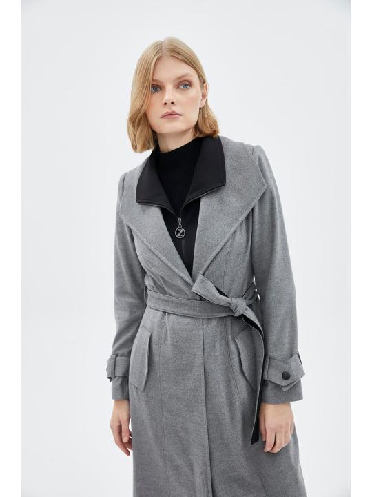 Col large ceinturé gris Wear and Go GÇ-0219 