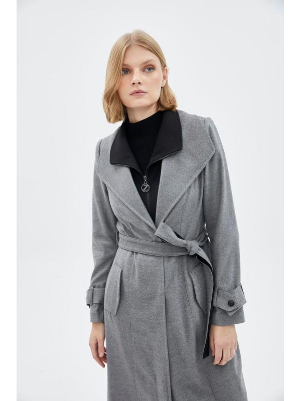 Col large ceinturé gris Wear and Go GÇ-0219 