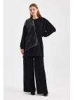  Tunique noire T-1538 avec cuir et fermeture éclair