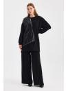  Tunique noire T-1538 avec cuir et fermeture éclair