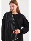 Tunique noire T-1538 avec cuir et fermeture éclair