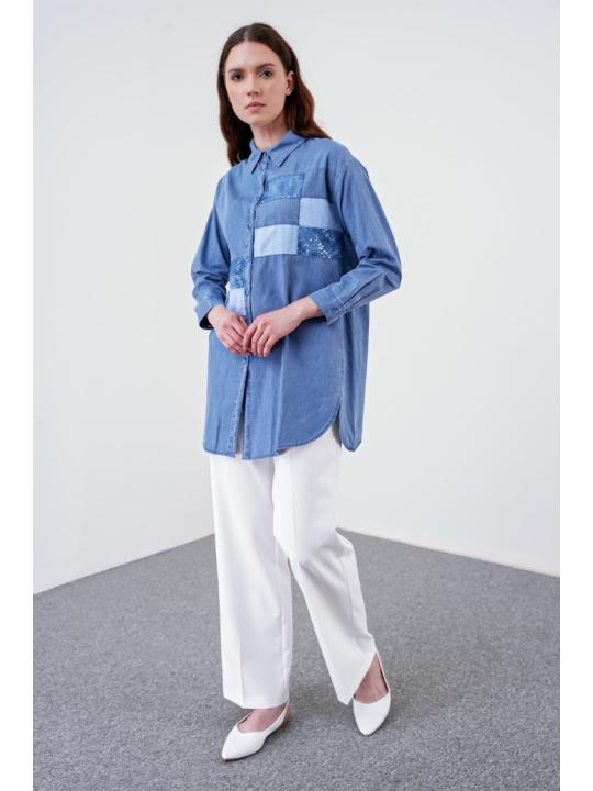Chemise Bleue Détaillée Denim Sequin G-0054