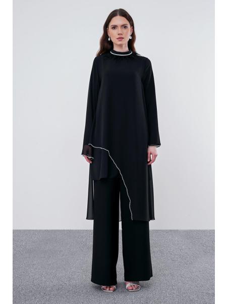 Ensemble  robe de soirée noire brodée en pierre Otrisli TK-1310