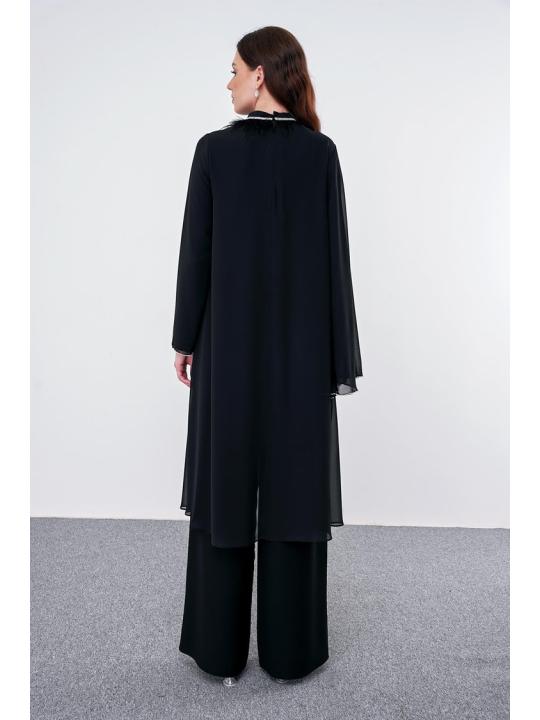 Ensemble  robe de soirée noire brodée en pierre Otrisli TK-1310