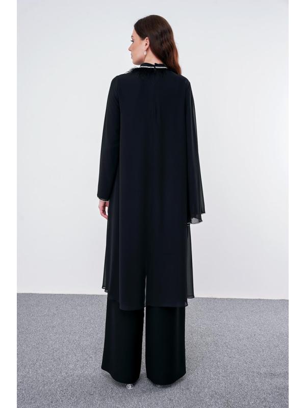 Ensemble  robe de soirée noire brodée en pierre Otrisli TK-1310