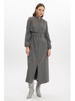 Dress-Up Collar Striped Smoked Topcoat 13341