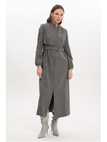 Dress-Up Collar Striped Smoked Topcoat 13341