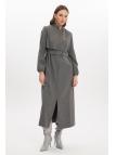 Dress-Up Collar Striped Smoked Topcoat 13341