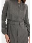Dress-Up Collar Striped Smoked Topcoat 13341