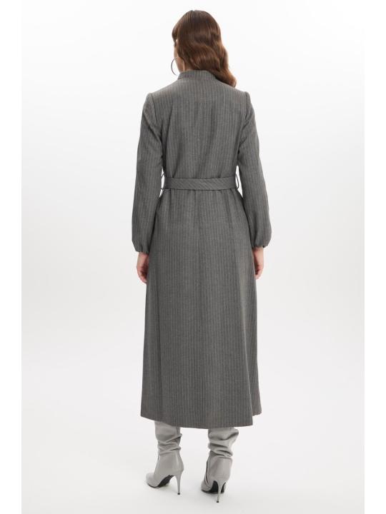 Dress-Up Collar Striped Smoked Topcoat 13341