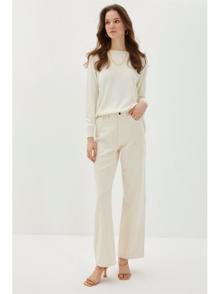 Pantalon beige taille haute taille haute taille large P-0140
