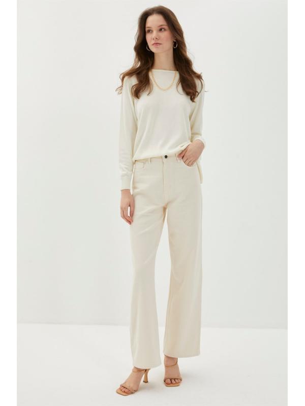 Pantalon beige taille haute taille haute taille large P-0140