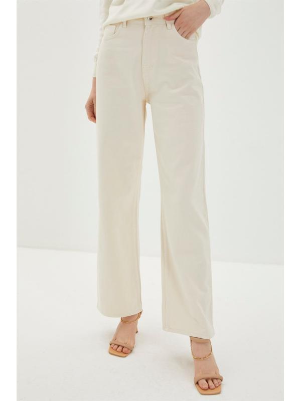 Pantalon beige taille haute taille haute taille large P-0140