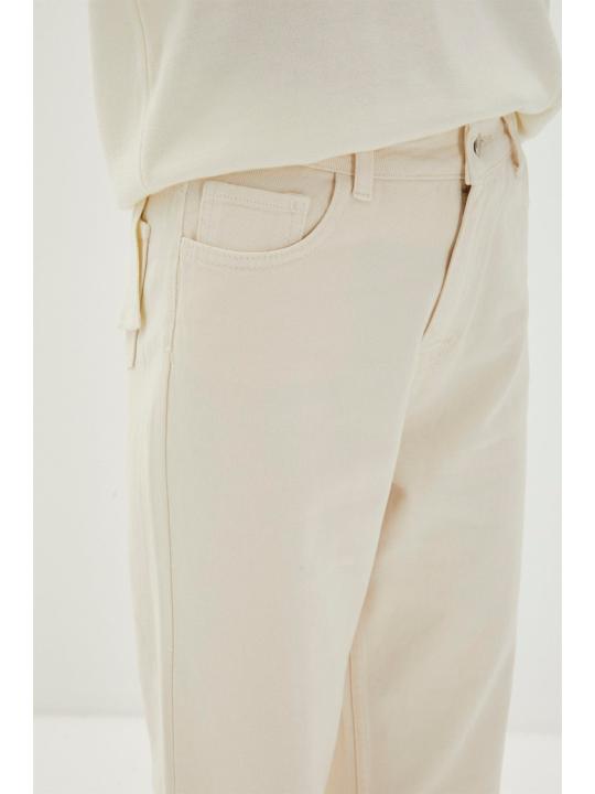 Pantalon beige taille haute taille haute taille large P-0140