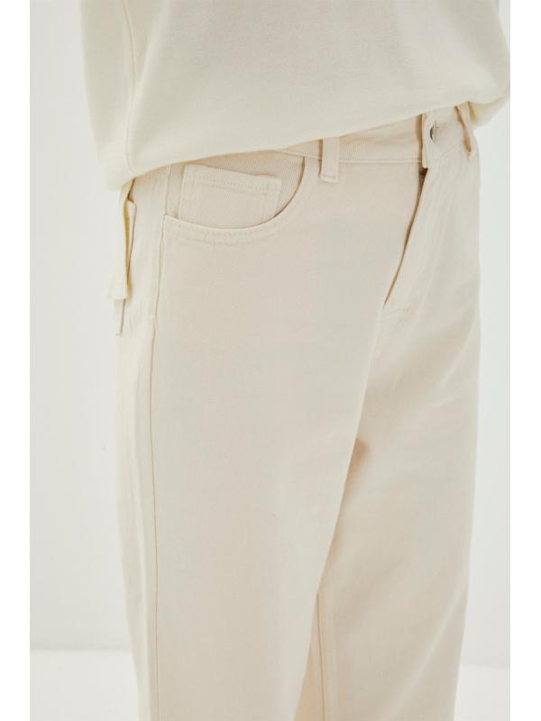 Pantalon beige taille haute taille haute taille large P-0140