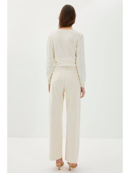 Pantalon beige taille haute taille haute taille large P-0140