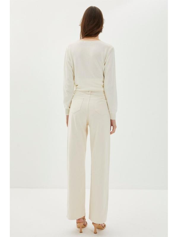 Pantalon beige taille haute taille haute taille large P-0140