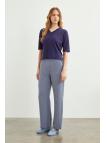 Pantalon en tissu détaillé élastique à la taille large P-0102